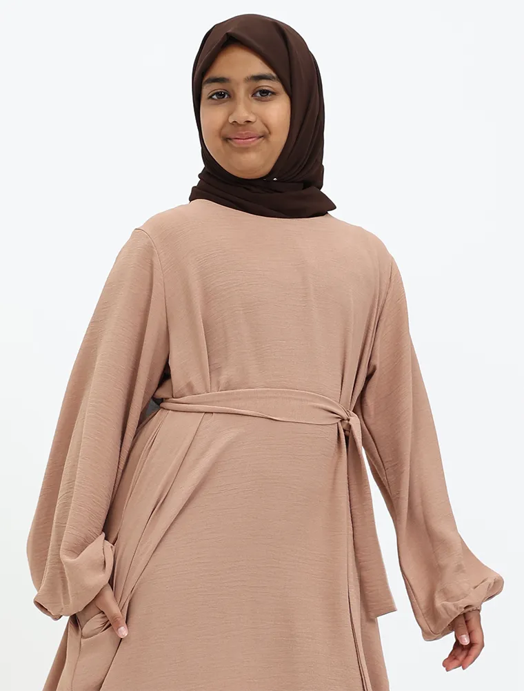 Rose Gold Linen Feel Essential Girls Abaya